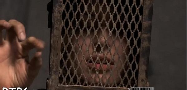  Stripping inside a petite metallic cage